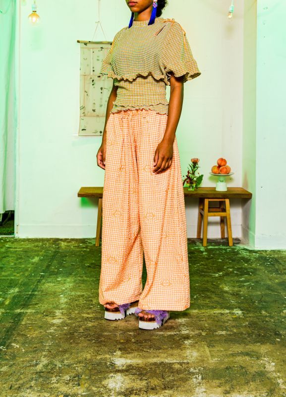 Gingham baggy pants