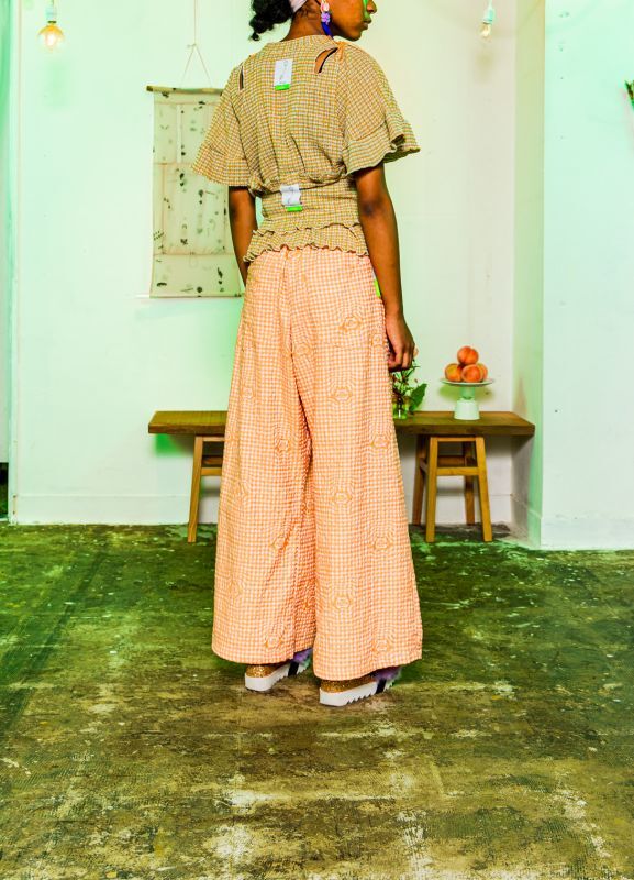 Gingham baggy pants
