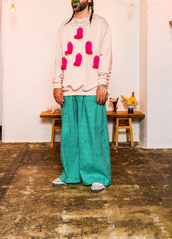 Gingham baggy pants